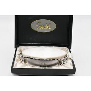 Vintage Speidel Rhodium ID Bracelet Engraved TOM w/ Box 8"